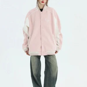China-Chic Brand Couple American small logo color blocking striped baseball jacket loose jacket jacket men